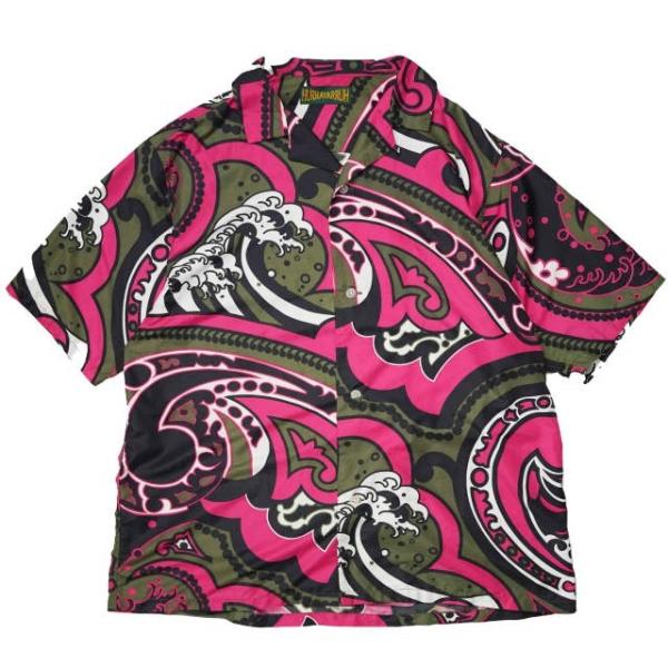 HURRAY HURRAY フレイフレイ フレーフレー 日本製 ウェーブプリント オープンカラーシャ...