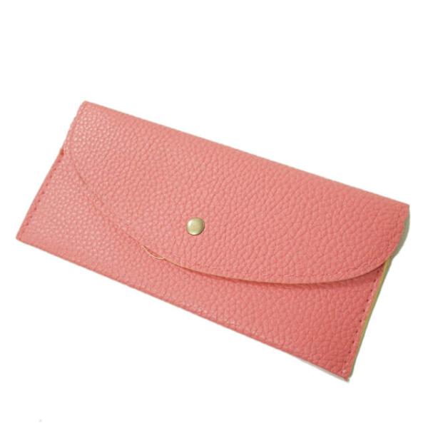 新品 no brand ノーブランド フェイクレザー ロングウォレット チェリーピンク 二つ折り 長...