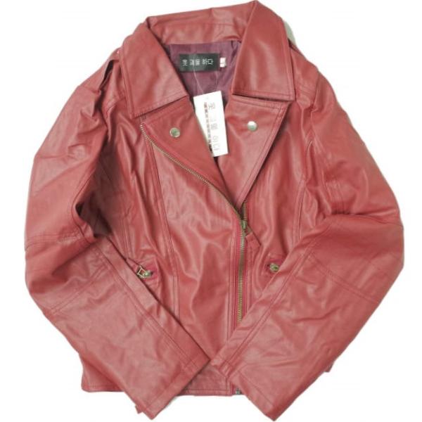 新品 no brand ノーブランド フェイクレザー ダブルライダースジャケット L レッド アウタ...