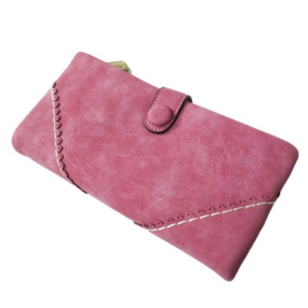 新品 no brand ノーブランド ヌバックレザー ロングウォレット ピンク 長財布 フェイクレザ...