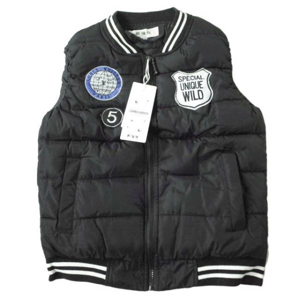 新品 no brand ノーブランド ワッペン付き ダウンベスト M ブラック ライン 中綿 アウタ...