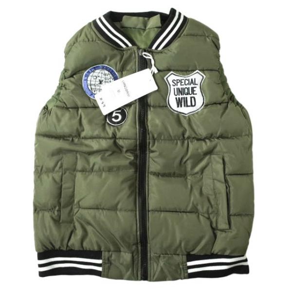 新品 no brand ノーブランド ワッペン付き ダウンベスト M OLIVE ライン 中綿 アウ...