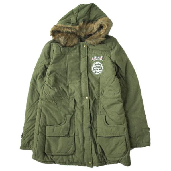 新品 no brand ノーブランド ファー付き フーデッドコート M OLIVE 裏ボア アウター...