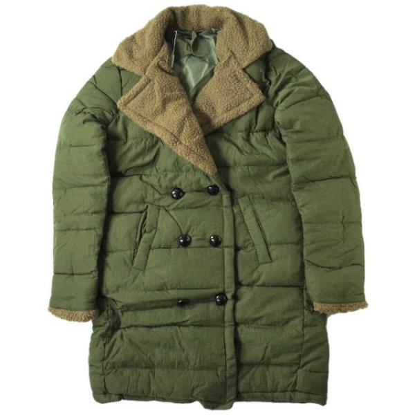 新品 no brand ノーブランド ボアカラー ダブルダウンコート L OLIVE トレンチ 中綿...
