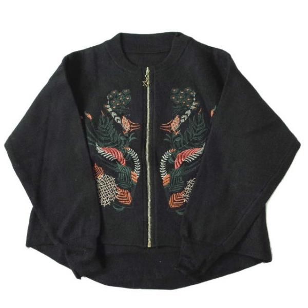 新品 no brand ノーブランド 刺繍デザイン ジップアップニットジャケット Free ブラック...