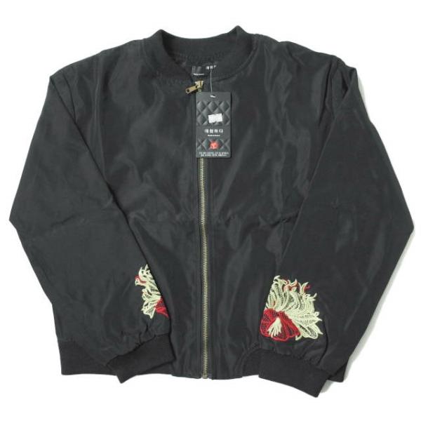 新品 no brand ノーブランド 刺繍デザイン ナイロンフライトジャケット M BLACK MA...