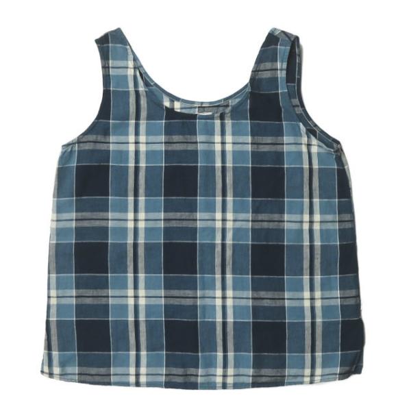 オアスロウ orslow 日本製 コットンリネンノースリーブチェックブラウス 1 ネイビー ベスト ...