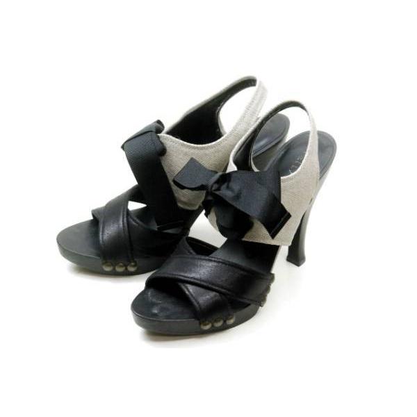 Stella McCartney ステラマッカートニー クロスレザーキャンバスコンビヒールサンダル ...
