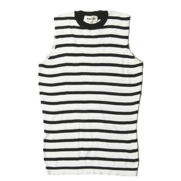 エンフォルド ENFOLD コットンクルーネックボーダーノースリーブニット 3007S170-150...