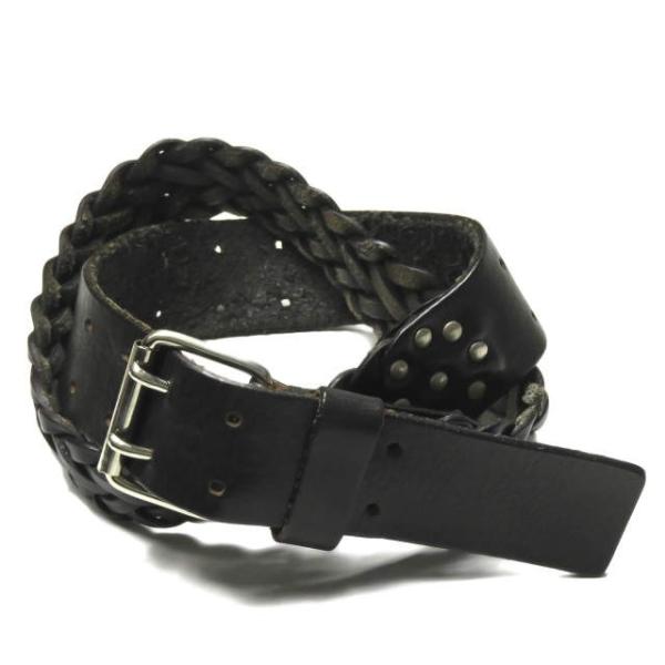 グリーン green メッシュレザー切り替えベルト 34 ブラック HYKE