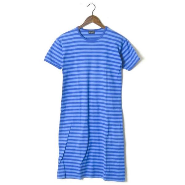 マリメッコ marimekko フィンランド製 コットンボーダーTシャツワンピース 130 ネイビー...