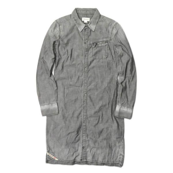 ディーゼル DIESEL デニムロングスリーブシャツワンピース XS ブラック 長袖 レギュラーカラ...
