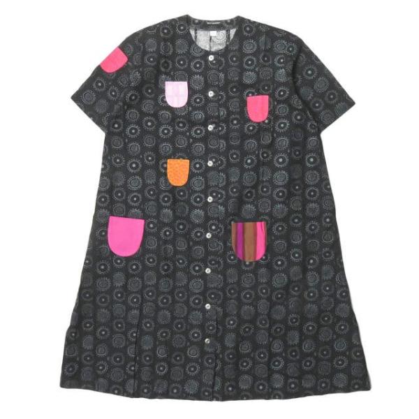 マリメッコ marimekko Nadja 総柄ポケットワンピース 160 ブラック 半袖 パッチワ...