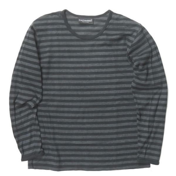 マリメッコ marimekko フィンランド製 ボーダーロングスリーブTシャツ S ブラック/グレー...
