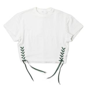 トーガ プルラ TOGA PULLA 日本製 ribbon jersey サイドリボンジャージーTシャツ TP51-JK258 36 ホワイト 半袖 レースアップ トップス｜looponline