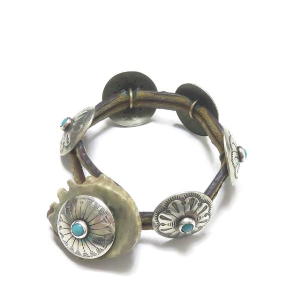 古着 インディアンジュエリー コンチョブレスレット 革紐 BEAMS アクセサリー