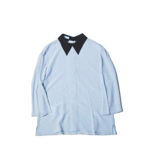 PRADA プラダ シルクバックボタンクレリックシャツ DNA711 S161 1H51 36 ブル...