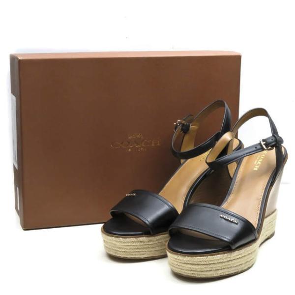 COACH コーチ ELDA エルダ ウエッジソールレザーストラップサンダル Q7124 38(24...