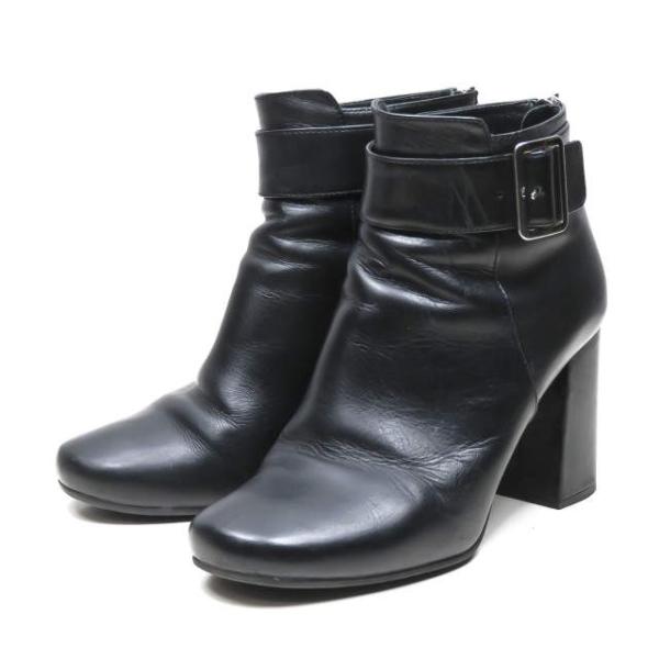 PRADA プラダ イタリア製 バックジップストラップブーティー 36(23cm) ブラック レザー...