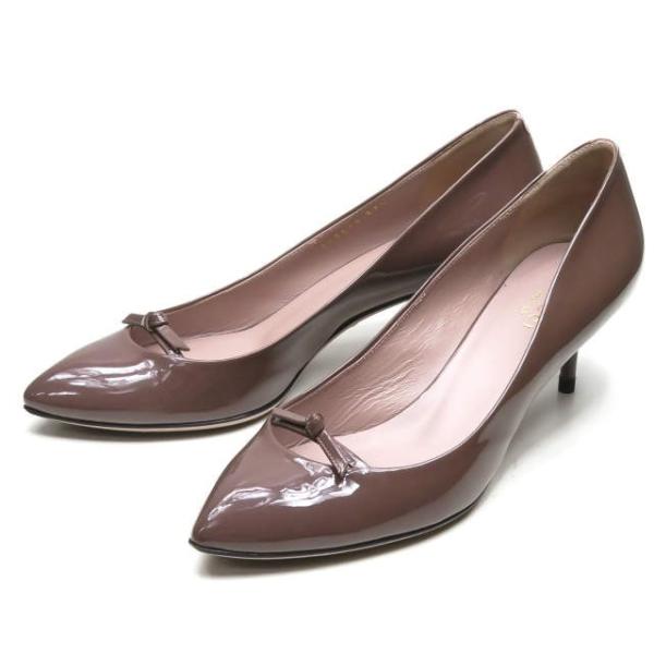 グッチ GUCCI イタリア製 エナメルポインテッドトゥリボンパンプス 37.5(24.5cm) ブ...