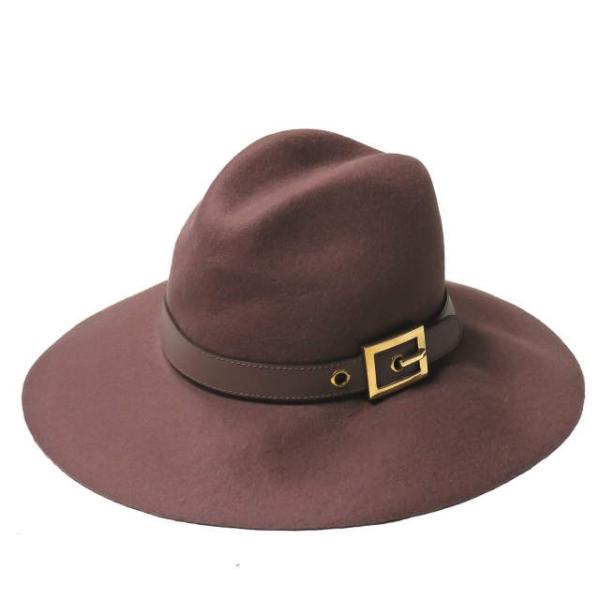 グッチ GUCCI イタリア製 フェルトウールロングブリムハット M(内周約56cm) マルーン レ...