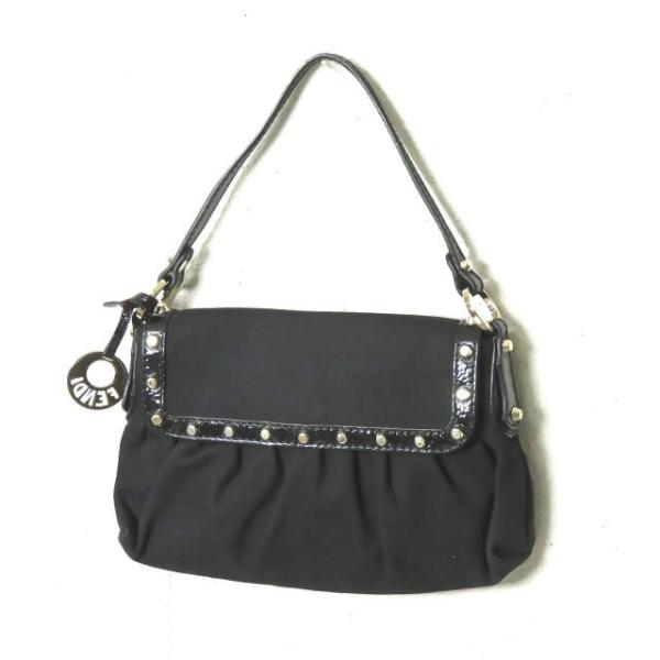 フェンディ FENDI イタリア製 BORSA CHEF MEDIA ヘリンボーンキャンバス スタッ...