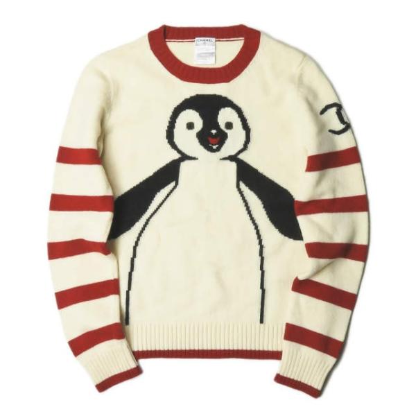 シャネル CHANEL イタリア製 2007年 ヴィンテージ ペンギンニット 40 オフホワイト/レ...