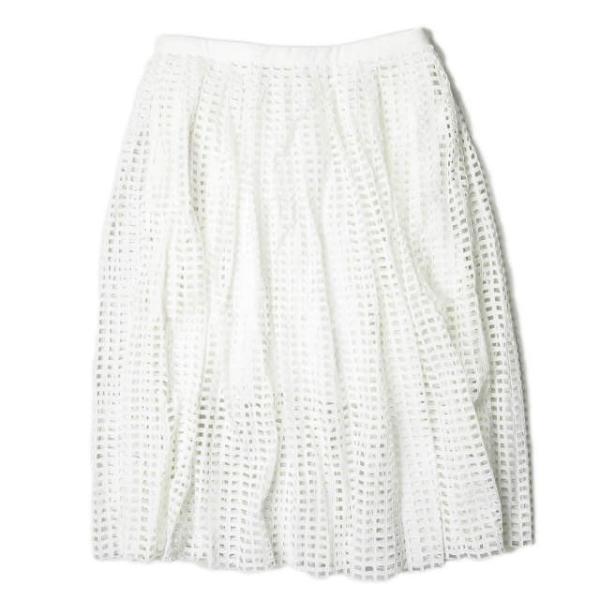 カルヴェン CARVEN ハンガリー製 ブロックレースプリーツスカート 310J08 40 ホワイト...