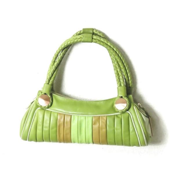 フェンディ FENDI イタリア製 イントレチャートレザーハンドバッグ 8BR425 グリーン カバ...