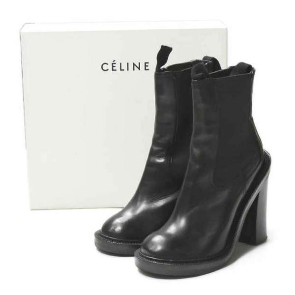 セリーヌ CELINE イタリア製 チャンキーヒール サイドゴアショートブーツ 3B0286SEAD...