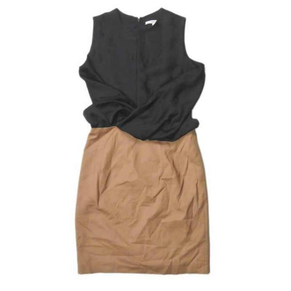 カルヴェン CARVEN バイカラーカシュクールワンピース 160R89 40 ブラック/キャメル ...