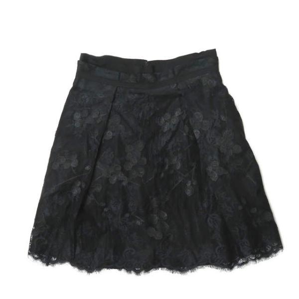 カルヴェン CARVEN フラワーレースフレアスカート 4000J46 36 ブラック ボトムス