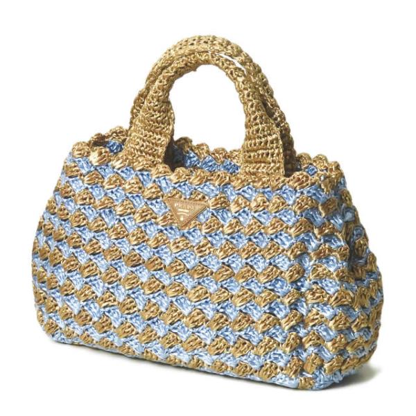プラダ PRADA RAFIA CROCHET ラフィア クロケット BN2303 ナチュラルベージ...