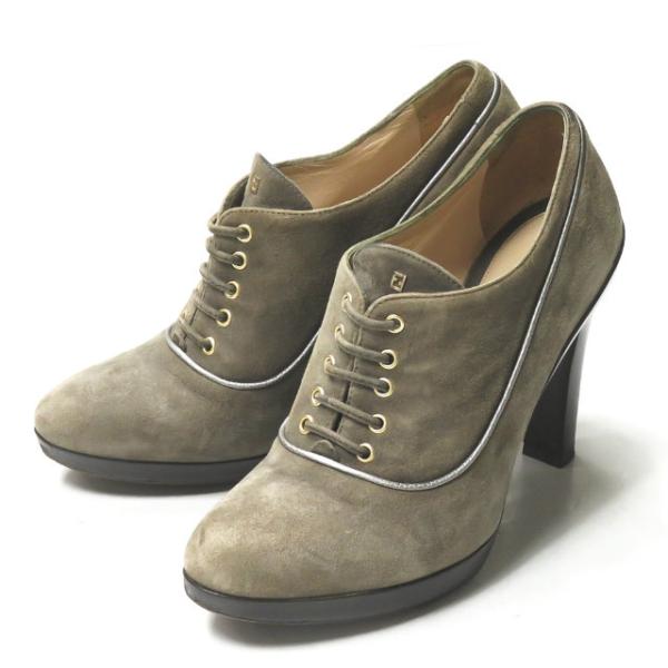 フェンディ FENDI イタリア製 スエードレースアップブーティー 36(23cm) カーキ ラウン...