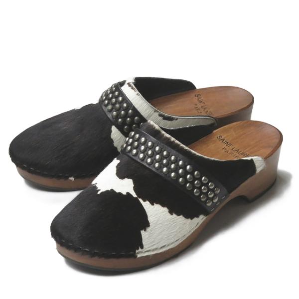 サンローランパリ SAINT LAURENT PARIS イタリア製 ポニーヘア スタッズサボサンダ...