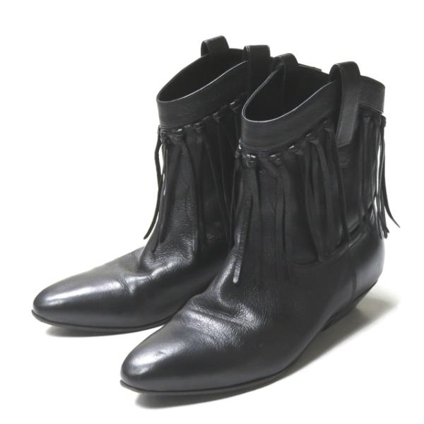 SAINT LAURENT PARIS サンローランパリ イタリア製 フリンジウエスタンショートブー...