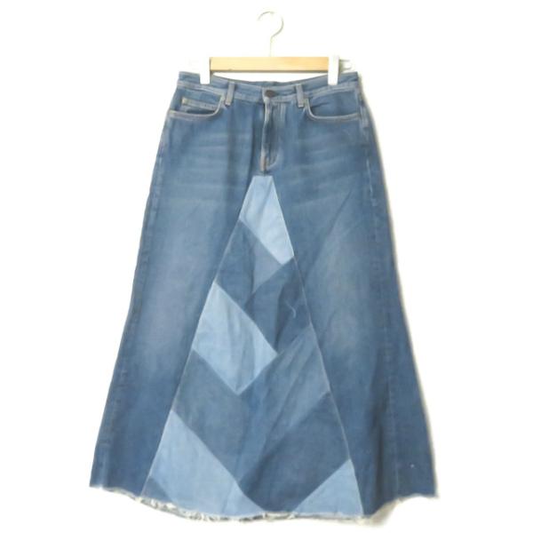 SAINT LAURENT PARIS サンローランパリ イタリア製 パッチワークデニムロングスカー...