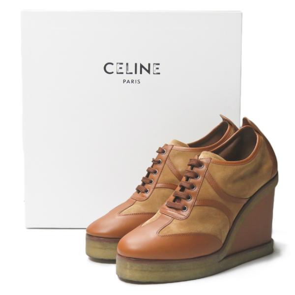 CELINE セリーヌ イタリア製 MANON ウェッジソールレースアップシューズ RM1129 3...