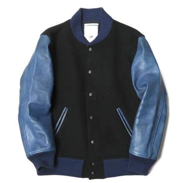 BLACK&amp;BLUE ブラックアンドブルー 日本製 袖レザーメルトンウールスタジャン 117J02 ...