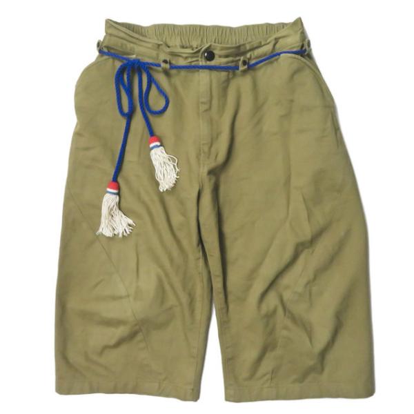 ミラコ miraco 日本製 フリンジベルト付き クロップドイージーパンツ L カーキ ボトムス