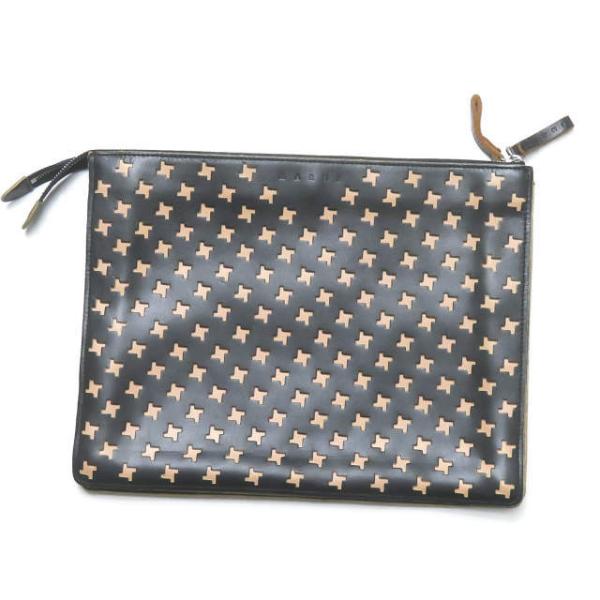 MARNI マルニ 型抜きレザークラッチバッグ ブラック ハウンドトゥース カバン mc67265