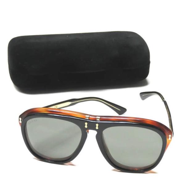 グッチ GUCCI フリップアップパイロットサングラス GG0087S ブラウン/ブラック 跳ね上げ...