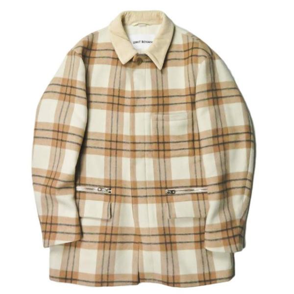 ウミットベナン UMIT BENAN イタリア製 ウールチェックショートステンカラーコート 46 ベ...