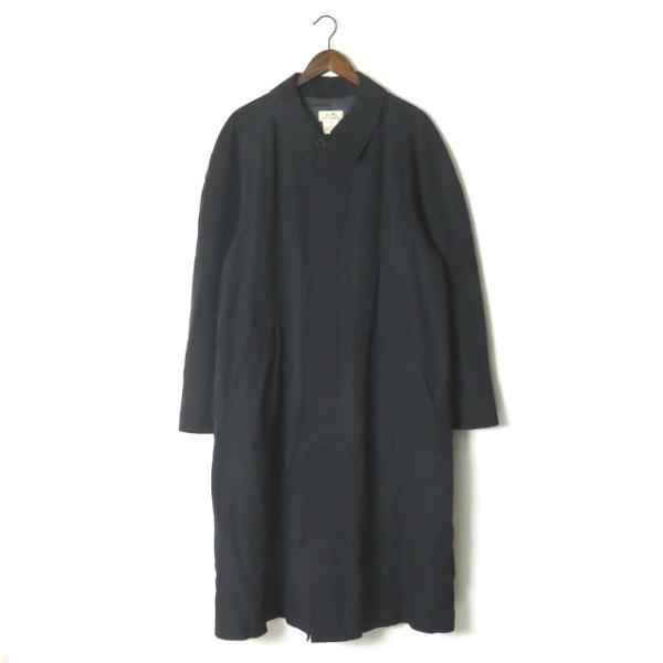 エルメス HERMES フランス製 ウールギャバジン ステンカラーコート 48 ブラック バルマカー...