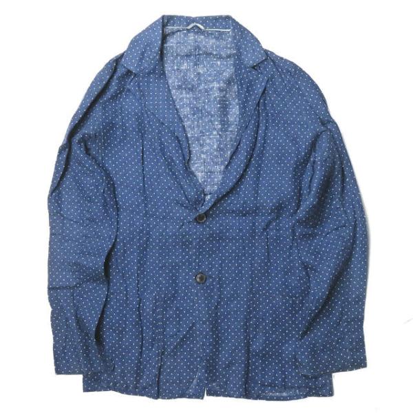 ウミットベナン UMIT BENAN イタリア製 リネンドットシャツジャケット 48 ブルー 2Bテ...