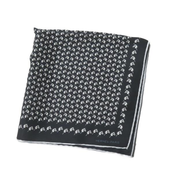 エルメス HERMES フランス製 カレ ブラック スカーフ チーフ 馬柄 総柄 シルク