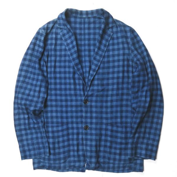 ウミットベナン UMIT BENAN イタリア製 コットンチェック2Bシャツジャケット 48 ネイビ...