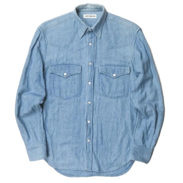 ウミットベナン UMIT BENAN イタリア製 ウエスタンシャツ 44 ブルー 長袖 トップス