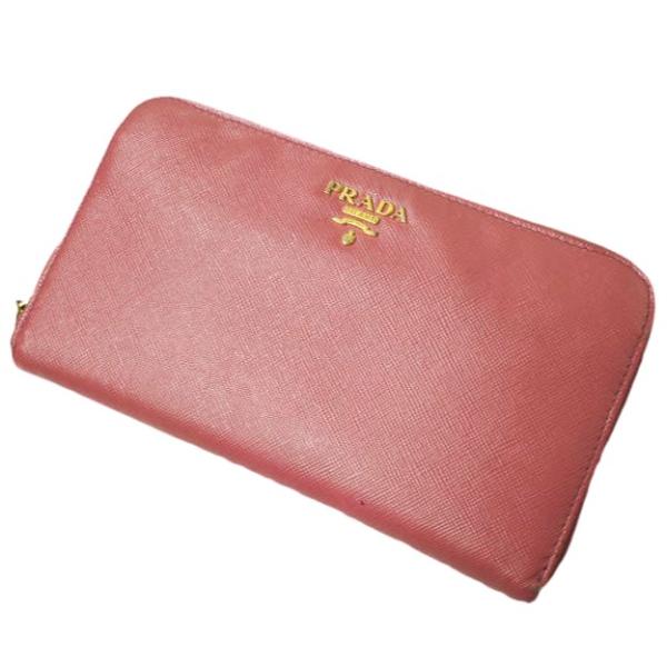 PRADA プラダ サフィアーノレザー ジップアラウンド ロングウォレット ピンク ラウンドファスナ...