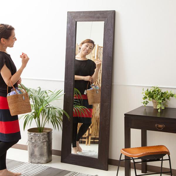 ミラー 鏡 姿見 玄関 ワードローブ アンティーク チーク材 インテリア 家具